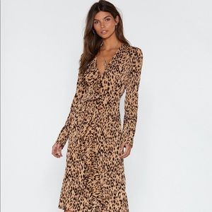 Leopard Meow-ment Ruffle Midi Dress